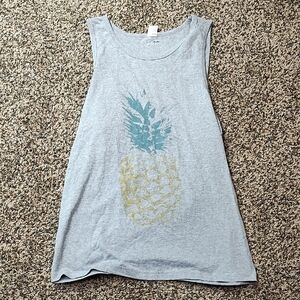 Fifth Sun | Pineapple Graphic Tank Top - Gray with Teal & Yellow Print